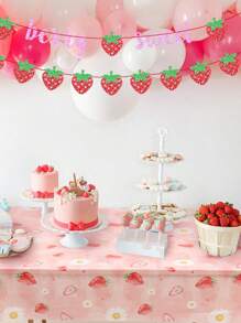 1Pc Strawberry Theme Disposable Tablecloth, 137*274cm PE Table Cover, Strawberry Birthday Party Wedding Bridal Shower Table Decoration, BabyShower Gender Reveal Party Decor, Home Decor, Table Decor, Party Tablecloth, Summer Party Decor