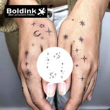 Thiết kế hình xăm tạm thời Boldink - Hình xăm lấy cảm hứng từ ngôi sao và chấm bi, sống động và chân thực, chống nước, có thể đeo trong 1-2 tuần, lớp hoàn thiện mờ tự nhiên, dễ dàng dán trên ngón tay, cổ tay và các vùng nhỏ trên cơ thể - màu đen - Xem 2