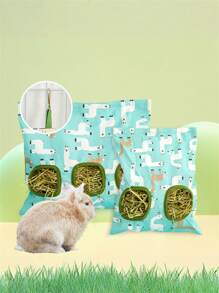 1 pièce Sac d'alimentation suspendu, sac à foin pour cochon d'Inde, distributeur de nourriture pour petit animal, 2 trous/3 trous, conteneur, support, accessoires de cage, pochette d'alimentation en herbe sèche pour lapin, petit animal, sacs de rangement de nourriture, fournitures multifonctionnelles pour cochon d'Inde
