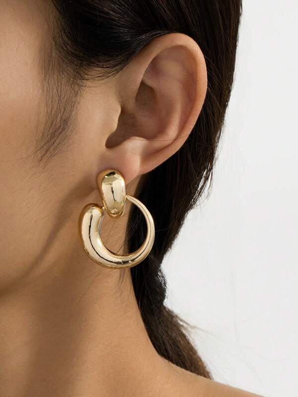 1 Pair Metal Minimalist Asymmetrical Vintage Outline Droplet Geometric Shape Pendant Earrings For Women