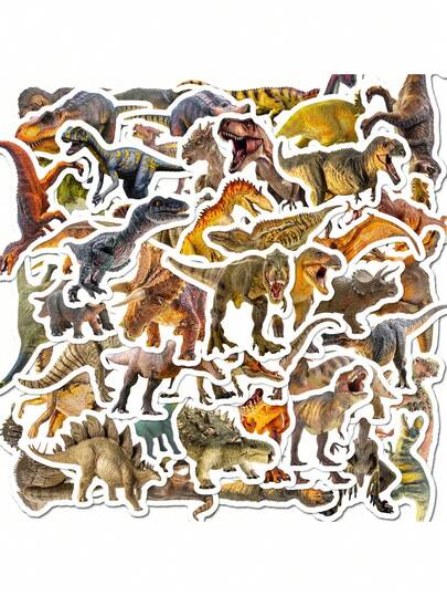 50pcs Vintage Dinosaur Stickers, Jurassic Realistic Dinosaur Mixed Style Diy Stickers Decals For Luggage, Laptop, Water Bottle, Skateboard, Refrigerator, Car, Spring Decoration, Funny Stickers For Teens Adults,School Supplies,Back To School