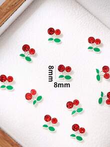 20颗樱桃水钻合金美甲饰品，网络红人爆款立体可爱清新简约水钻水果美甲饰品 - 紅白色 - 查看 2
