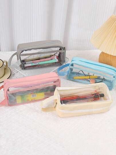 1 件时尚 PVC 防水铅笔盒，创意便携式透明文具收纳袋，商务旅行必备学校用品，铅笔袋，书包