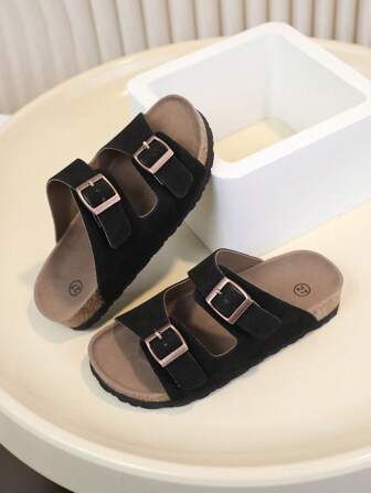 1 Pair Men's Solid Color Soft Cork PU Non-Slip Round Toe Casual Beach Slippers, Suitable For Summer