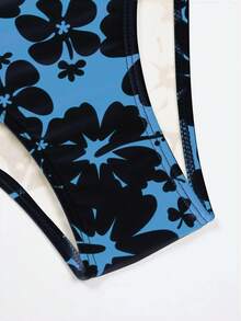 Women's Printed Tie-Front Bikini 2 Pieces Swimwear - Dusty Blue - View 3