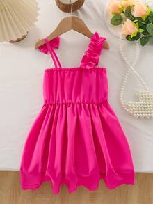 Young Girl Ruffled Bowknot Cami Dress - Hot Pink - View 2