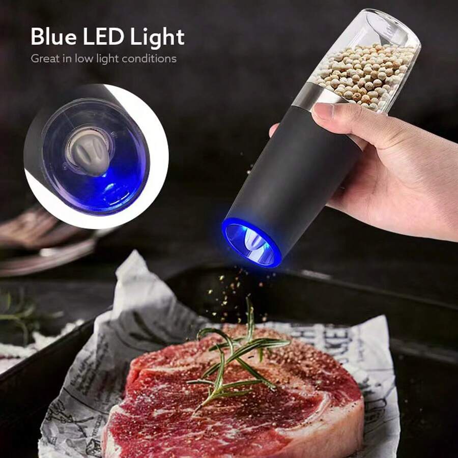 Gravity Electric Salt And Pepper Grinder, Automatic Pepper Grinder Shaker, Upgraded Battery Power, Adjustable Roughness, With LED, Single Handed Operation, Perfect For Kitchen Use - Multicolor - View 1