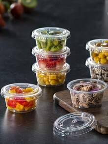 50 个带盖迷你一次性酱汁杯 - 透明分量控制容器，用于调味品、沙拉酱、果酱、餐食准备 - 非常适合家庭、餐厅和野餐 - 彩色 - 查看 10