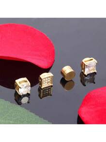 4 Pairs Stainless Steel Magnetic Stud Earrings, Fashion Cubic Zirconia Magnetic Non-Piercing Ear Clip For Men, Non-Piercing Puncture,Gold EarringsA Variety Of Styles, Free To Match Nostril Jewelry, Gifts For Friends Valentine's , Mom,Mother, Mother's Day, Gifts
