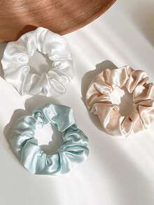 1pc/3pcs/5pcs/7pc Solid Color Crystal Satin Scrunchies, Daily Low Ponytail Hair Ties - Multicolor - View 4