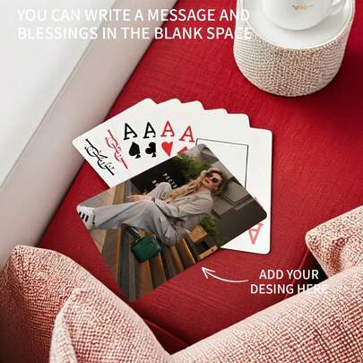 Customizable Photo Playing Cards For Couples - 54 Matte Finish Deck With Heart Design, Personalize With Your Photo For A Unique Touch - Ideal Anniversary Gift,Festive Calendar