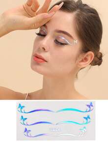 2pcs Reusable Eyeliner Stickers, Easy To Apply And Remove, Laser Eyeliner Stickers, European And American Silver Laser Butterfly Star Double Eyelid Stickers, Suitable For Party Performance, Holiday Party - Multicolor - View 3