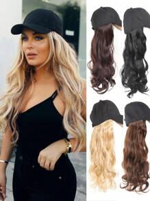 Long Wavy Synthetic Baseball Cap Hair Wig For Girl Hair Wig Naturally Connect Ha Twigs Adjustable