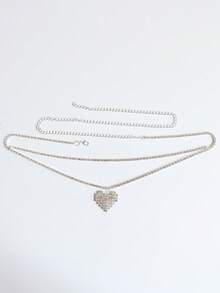 1pc Fully Rhinestoned Heart Pendant Tassel Waist Chain, Fashion Personalized Nightclub Sexy Crystal Glitter Body Chain Accessory For Women - Multicolor - View 6
