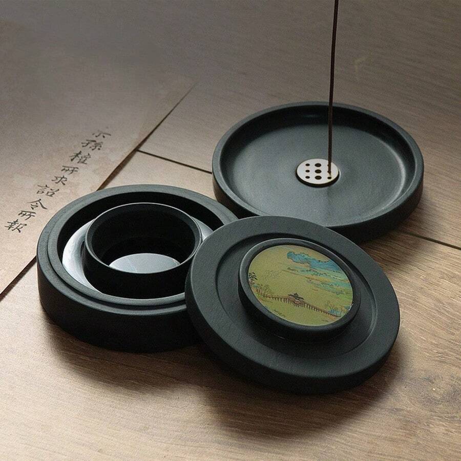 1 Piece Of Hot Pot Inkstone Calligraphy Special Multifunctional With Cover, Anti Evaporation And Non Drying Ink. Beginners Can Practice Calligraphy With A Brush And Grind Ink - Multicolor - View 1