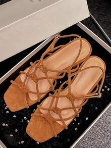 新款手工镂空壁龛设计女式凉鞋，金色，适合夏季穿着 - 棕色 - 查看 9