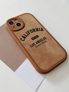 Luxury Faux Leather Minimalist Phone Case With " ANGELES" Slogan, Compatible With IPhone 17 Pro Max, 16, 16 Pro Max, 16 Pro, 16 Plus - Multicolor - View 1