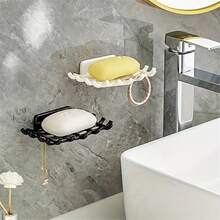 1/2 件壁挂式格子皂盒 - 方形，无需钻孔，多功能浴室和淋浴收纳盒，带排水功能，塑料材质，现代简约风格，适用于时尚浴室，皂液器，时尚浴室装饰，灰度设计，浴室收纳，返校季 - 彩色 - 查看 3