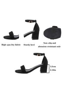 Women's Chunky Heels Sandals Black Strappy Open Toe Mid Heels Casual Dress Shoes