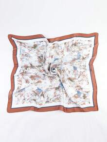 1pc Printed Chain Pattern Square Scarf, Fashionable Headscarf/Neckerchief Versatile For Daily Wear, Summer - White - View 2