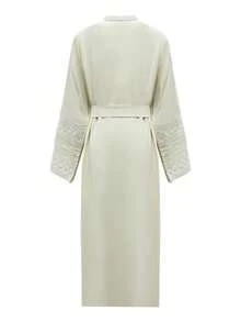 Ramadan 2025 Dubai Middle East Turkey Dubai Embroidered Elegant Open Front Long Robe, Modest Kaftan - Milky - View 4