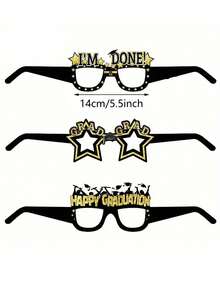 12pcs Graduation Party Paper Glasses Frame, Black & Gold Graduation Party Photo Booth Props, Class Of 2026 Party Decorations Supplies, "GRAD" Theme Party Favors, Accessories For Graduates - Multicolor - View 3