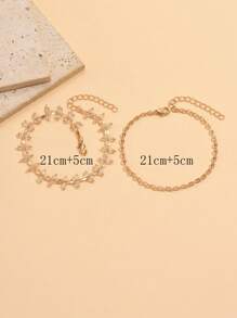 2pcs/Set Elegant Handmade Glass Bead Anklet Chain, Fashionable Versatile Gold-Color Foot Jewelry, Suitable For Daily Wear, Beach Holiday, Date, Party
