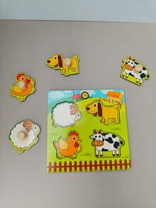 1pc Cartoon Wooden Jigsaw Puzzle Toy, Shape Matching Board, 3D Jigsaw Cognitive Game, Fruits, Animals, Vehicles Patterns, Colors Bright, Montessori Educational Toys, For Preschooler, Students, Teacher Supplies - Apricot - View 9