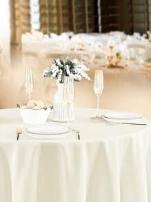 1pc Milky White Satin Round Tablecloth, Solid Color Smooth Fabric Table Cloth ,Wedding Happy Birthday Party Banquet Party Events 2025 New Year Party Home Decor Room Decor Table Decor Restaurant Decor Silky Smooth Washable Table Cover Table Runner, Perfect For Holiday Celebrations