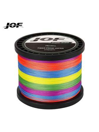 1 pieza Línea de pesca JOF de 4 hebras, 300m/500m/1000m, línea de pesca PE súper resistente, resistente al desgaste, ultra suave, larga distancia de lanzamiento, 8-80 lb, línea de pesca PE, pegatina aleatoria