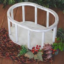 椭圆形木制摄影道具篮，适合新生儿摄影，白色复古质朴圆形木制摄影道具篮，适合婴儿摄影，咖啡色做旧木制摄影道具篮容器，适合婴儿摄影，工作室道具 - 白色 - 查看 6