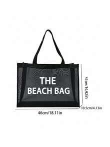 Large Capacity Mesh Bag Set,"The Beach Bag "Pattern Printed Mesh Bag,Mesh Beach Bag Tote Bag ,Mesh Cosmetic Storage Bag,Foldable Swim Large Capacity Beach Bag Waterproof Sandproof,Letter Decor Mesh Beach Tote Women Shoulder Handbag,Personalized Gift Bag, Makeup Bag, Perfect For Beach Vacation, Travel, Shopping, And Vacation Essentials