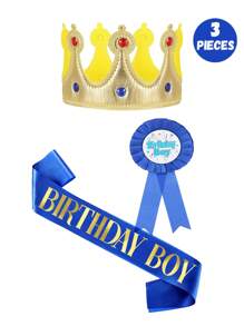 Set de 3/1 pieza Tirantes de cumpleaños feliz, insignia de niño y niña, gorro de rey, decoración de fiesta de cumpleaños de princesa, perfecto para fiestas de cumpleaños de niños y niñas, regalo ideal para fiestas de cumpleaños