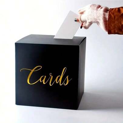1 Set Of Black And White Foil Design Gift Card Box, Suitable For Birthday Party, Wedding, Bridal Shower, Graduation Ceremony, Retirement Ceremony, Anniversary, Center Table Decor, Party Decor, Foil Design Game And Suggestion Cards, Voting Box