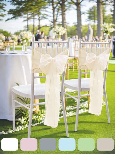 1pc/2pcs/6pcs/10pcs Solid Color DIY Terylene Bowknot Chair Back Decor, Suitable For Various Banquets & Parties, Chair Decoration, Adds Festive Atmosphere