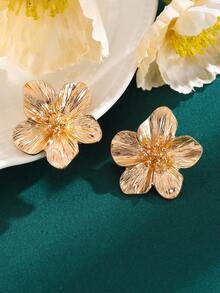 1 对女士花卉耳钉，全新时尚百搭纹理高品质配饰，适合日常佩戴和聚会，是送给朋友的绝佳礼物 - 金黃色 - 查看 4