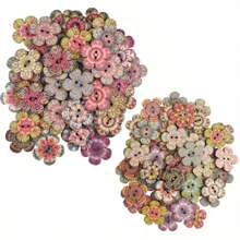 100 pièces Boutons en bois vintage fleuris, couleurs mélangées, 2 trous boutons décoratifs, idéal pour la couture, les vêtements, les pull-overs, le tricot, le scrapbooking, les projets faits main et les accessoires DIY (couleurs mélangées envoyées au hasard)