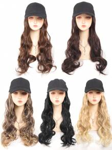 Long Wavy Synthetic Baseball Cap Hair Wig For Girl Hair Wig Naturally Connect Ha Twigs Adjustable