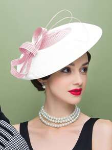 HIMESPORT Eleganter Fascinator Hut | Hochzeits Derby Cocktail Stroh Breitrand | Vintage Kirche Teefeier für Damen | Sommer Strand Brautmutter
