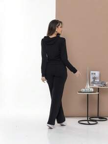 Casual Sweatshirt Set Of Blouse And Pants C3111 - Black - View 4