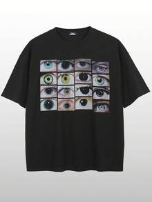 Tiny Spark Men's Casual Eye Print Short Sleeve T-Shirt, Summer - Black - View 1