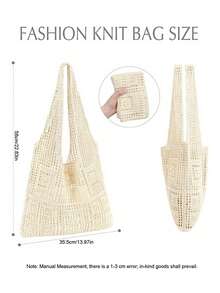 Women's Crochet Beach Tote Bag, Pockets, Beach Mesh Knit Handbag, Summer Beach Tote Bag, Portable Knit Tote Bag, Backpack Back To School, Large College Backpack, Large Women's Tote Bag, Ladies Party Bag, - Beige - View 5