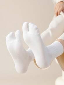 3 Cặp tất xỏ ngón hai ngón bằng cotton 7A chống vi khuẩn, thấm hút mồ hôi, đơn giản, thoải mái dành cho nữ, tất cổ cao thời trang dành cho sinh viên, phù hợp với mọi mùa - Nhiều màu - Xem 6