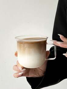 1pc Simple Round Handle Mug, High Borosilicate Glass Cup Suitable For Iced Coffee, Latte, Milk - Clear - View 4