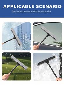 2-In-1 Professional Window Cleaner Squeegee With Scraper, 7.87/9.84 Inch Windshield Wiper Tool With Sponge Brush And Rubber Blade, Ergonomic Handle For Car And Home Use - Black