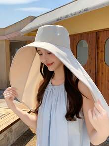 1pc Women's Multi-Color Curved Design Large Brim Round Buckle Fashionable Casual Street Beach Anti-Sun And Anti-UV Shawl Sunshade Hat Suitable For Daily Travel, Sports And Vacation Use - Multicolor - View 5