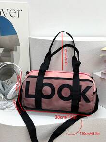 字母装饰尼龙材质大容量短途旅行包，健身包，瑜伽包，学生返校行李包，男女通用运动包，适合运动、健身、锻炼、旅行、度假，男女皆宜，旅行必备 - 粉色 - 查看 12