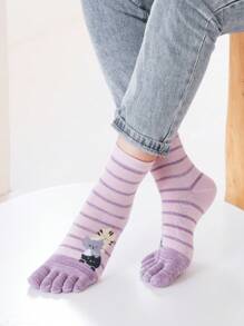 1/2/3/5 pares de calcetines separadores de dedos de los pies con diseño de rayas y gatos de colores, divertidos y lindos para mujer