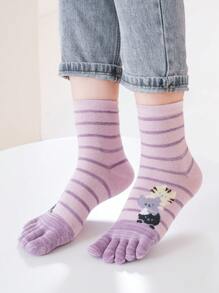 1/2/3/5 pares de calcetines separadores de dedos de los pies con diseño de rayas y gatos de colores, divertidos y lindos para mujer