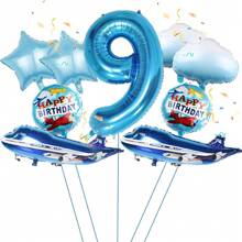 Blue Airplane Number 1-9 Themed Balloons For Movie, Flight, Birthday Party, Festival Decoration